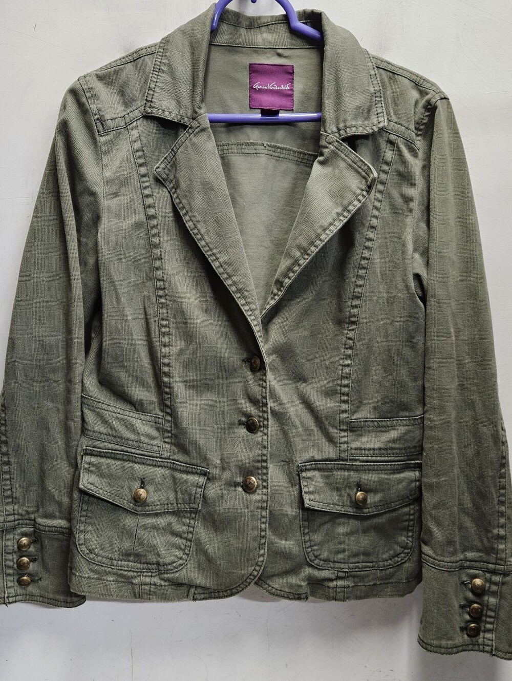 Gloria Vanderbilt Olive Green Blazer Style Jacket w/ Brass Buttons Womens Medium